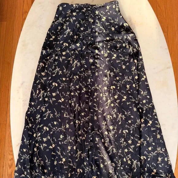 Vintage Navy & Cream Floral Midi Skirt - Picture 4 of 7
